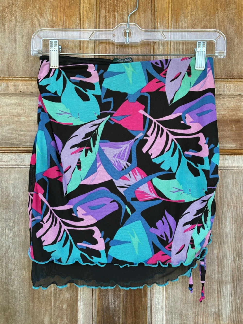 Wild Fable | Mesh Side Ruched Tropical Leaf Mini Skirt Beach Summer Vacation XS